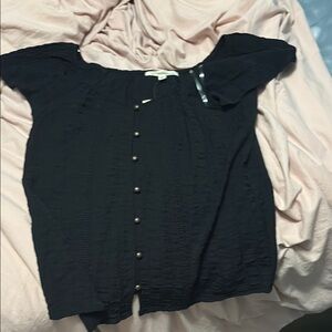 Rewind Cream and Black Short Sleeve Button Down Shirt